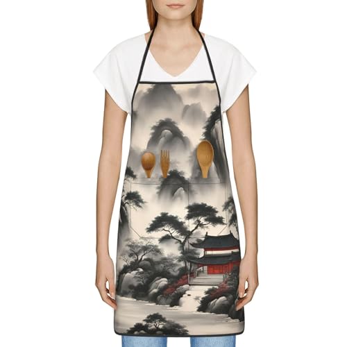 Waterproof Landscape Painting Apron with Pocket, Durable, Soft, Wrinkle-Free for Kitchen & Crafts & BBQ