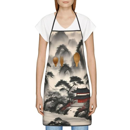 Waterproof Landscape Painting Apron with Pocket, Durable, Soft, Wrinkle-Free for Kitchen & Crafts & BBQ