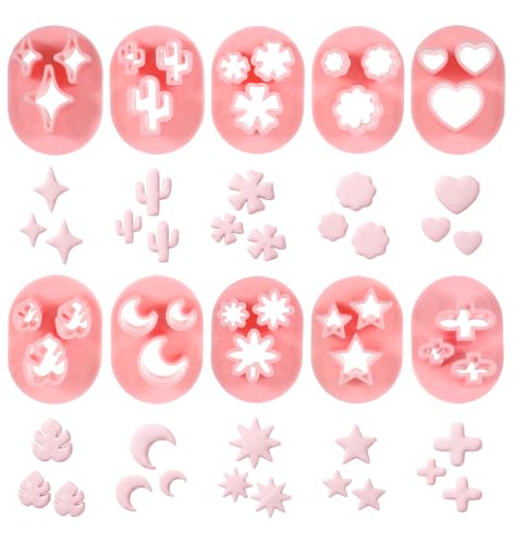 10 Pcs Mini Clay Cutters, Polymer Clay Cutters Shapes PP Material for DIY Polymer Clay Earring Handmade Craft Supplies(Pink)