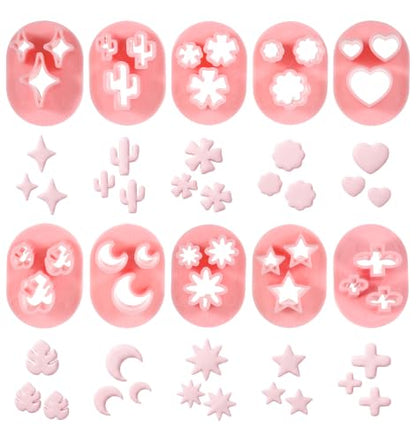 10 Pcs Mini Clay Cutters, Polymer Clay Cutters Shapes PP Material for DIY Polymer Clay Earring Handmade Craft Supplies(Pink)