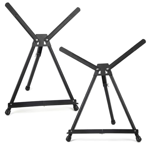 Falling in Art Aluminum 15" to 21" Tabletop Easel Display, Black Tripod with Rubber Feet, Holds Canvas, Paintings, Books, Photos, Signs (Pack of 2) - style: 2 PACK