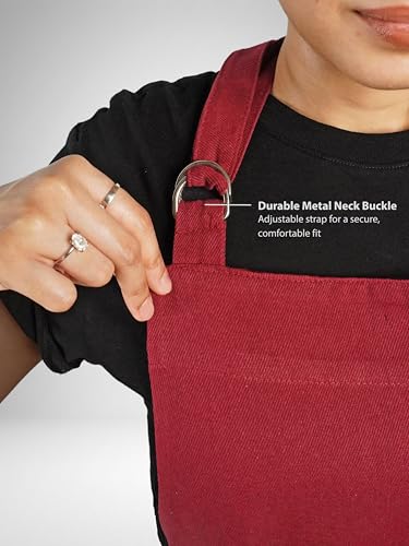 100% Cotton Kitchen Apron with 2 Pockets – Adjustable Chef Apron for Cooking Baking BBQ – Unisex Apron - color: Red, size: Standard