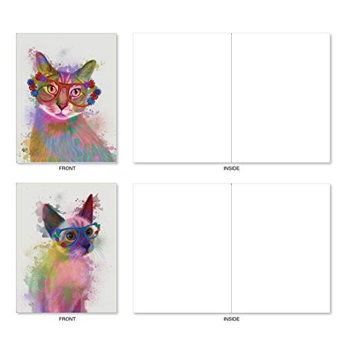 The Best Card Company 20 Assorted Blank Notecards Bulk Box Set 4 x 5.12 Inch with Envelopes (10 Designs, 2 Each) Funky Rainbow Cats AM6199OCB-B2x10 - style: Funky Rainbow Cats