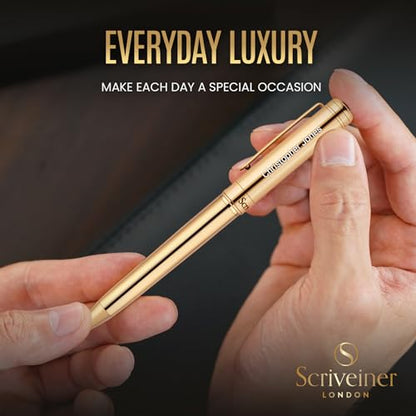 Scriveiner Personalized Gold Ballpoint Pen - Stunning Luxury Pen, Real Gold Plating, Schmidt Ink Refill, Best Engraved Ball Point Gift Set for Men & Women, Custom Name Engraving - color: 9. Gold (Personalized)
