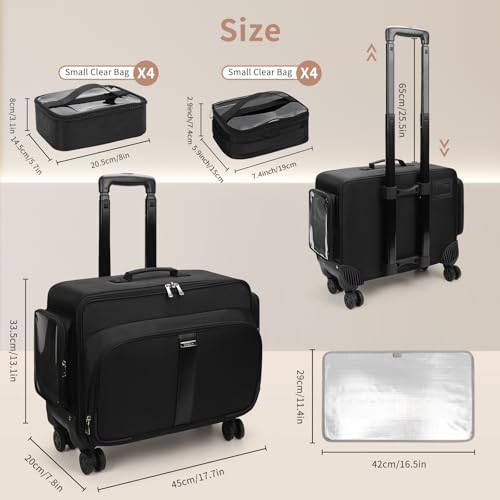 Bagmoly Rolling Makeup Case with 8 Removable Makeup Bags, Makeup Train Case on Wheels Cosmetology Case, Professional Makeup Artist Set Bags Trolley Suitcase Makeup Cart with Adjustable Dividers - color: 03-Black with 8 clear makeup bags