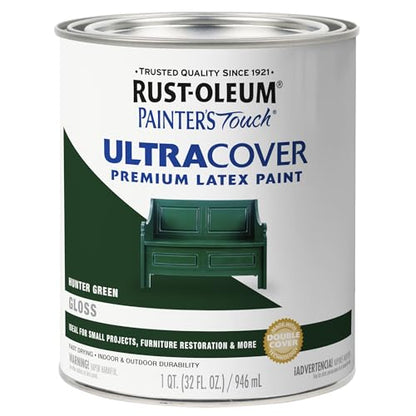 Rust-Oleum 1938502 Painter's Touch Ultra Cover Premium Latex Brush On Paint, Quart, Gloss Hunter Green - color: Gloss Hunter Green, size: 1 Quarts (Pack of 1)