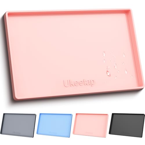 ukeetap Extra Thick Silicone Mat Waterproof with Raised Edge 19” x 12”, BPA Free Non-Slip Dog & Cat Food Mat, Feeding Mat for Food and Water Bowls, Spill Proof Mat to Protect Floors, Pink - color: Pink, size: 19"L x 12"W