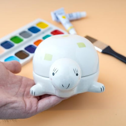 Turtle-Shaped Ceramic Paint Palette, with Removable Top Cover as Water Bowl | Wet Palette for Acrylic Painting with Brush Rest, Cute Desktop Decorations for Ocean Lovers, Creative Gifts for Artists