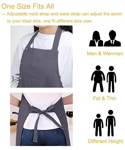 Kitchen Cooking Apron for Women Men with Big Pockets Canvas Waterproof Aprons for Server Pottery Artist Chef Apron - color: Grey