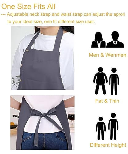 Kitchen Cooking Apron for Women Men with Big Pockets Canvas Waterproof Aprons for Server Pottery Artist Chef Apron - color: Grey