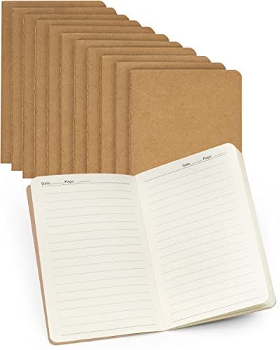 Gwybkq Pocket Notebooks Small Lined 12 Pack Notepads Bulk Little Journal Set Softcover 3.5 x 5.5 Inches or Men Women Kids Traveler Author, 30 Sheets/60 Pages(Brown Cover) - color: Kraft Brown, style: Lined
