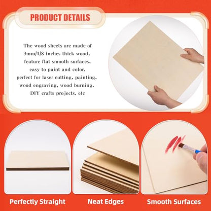 AWIZOM 12 Pack Basswood Sheets for Crafts-12 x 16 x 1/8 Inch- 3mm Thick Plywood Sheets with Smooth Surfaces Unfinished Wood Boards for Laser Cutting, Wood Burning, Architectural Models, Staining - size: 12 x 16 inch