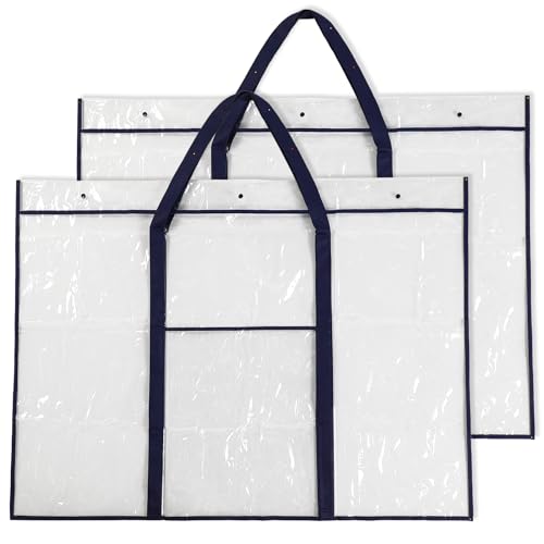 Windyun 2 Pack Large Poster Storage Bag 48" x 36" Bulletin Board Holder Art Portfolio Case PVC Art Portfolio Container Storage Box with Pocket for Classroom Teacher Organization(Blue) - color: Blue, size: 48" X 36"
