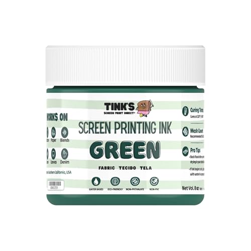 Tinks Screen Printing Ink - Green - 4oz Water-Based Fabric Ink - Screen Printing, Stenciling, Tote Bags & Fabric Stamping - Non-Toxic, No Harsh Fumes, Soap & Water Cleanup - Made in California - color: Green