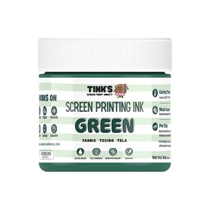Tinks Screen Printing Ink - Green - 4oz Water-Based Fabric Ink - Screen Printing, Stenciling, Tote Bags & Fabric Stamping - Non-Toxic, No Harsh Fumes, Soap & Water Cleanup - Made in California - color: Green