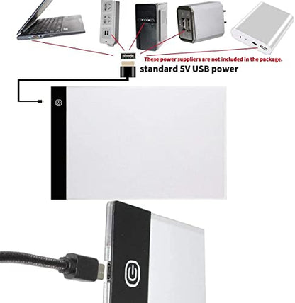 Portable A4 Tracing LED Board Light Box, Ultra-Thin Dimmable USB Cable Powered Artcraft Trace Light Pad Copy Boxes for Artists Tattoo Drawing, Sketching Tracer, Animation, X-ray