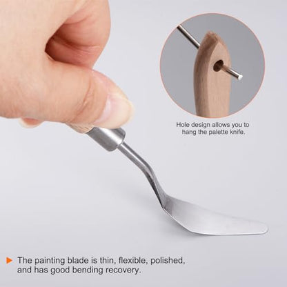HARFINGTON 2pcs No.4 Painting Palette Knives Stainless Steel Pointy Spatula Pallet Knife with Beech Wood Handle for Oil Acrylic Paint Canvas Mixing Spreading