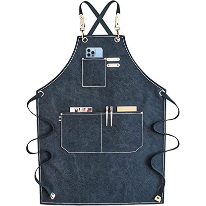 carrotez Adjustable Over sized Plus Size Canvas Apron with Pockets Men and Women Aprons - color: Navy