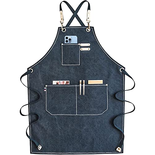 carrotez Adjustable Over sized Plus Size Canvas Apron with Pockets Men and Women Aprons - color: Navy