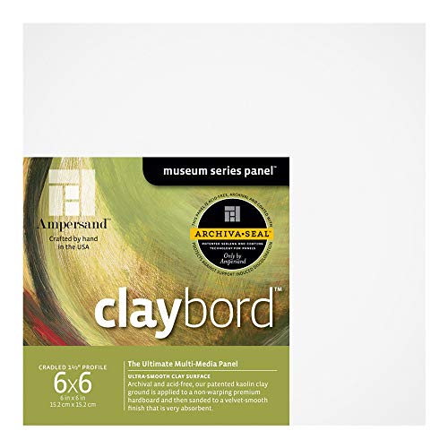 Ampersand Museum Series Claybord Panels for Paint and Ink, 1.5 Inch Depth Cradled, 6X6 Inch (CBSCG0606) - color: 1.5 Inch Depth, size: 6X6