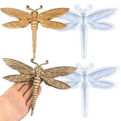 2PCS Dragonfly Silicone Mold Large Epoxy Resin Dragonfly Shape Molds 3D Unique Animal Pendant Wall Hanging Mould Resin Accessories Insect Series Chocolate Cake Fondant Decorating Silicone Mold - color: 2pc-Dragonfly