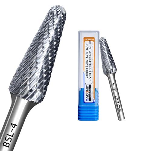 SL-4 Tapered Radius End Tungsten Carbide Rotary File Double Cut 3/8" Diameter×1/2" Length, 1/4" Shank Carbide Burrs Bits Precision Grinding for Jewelry, Tight Spaces, Metal/Wood Contouring - style: SL-4