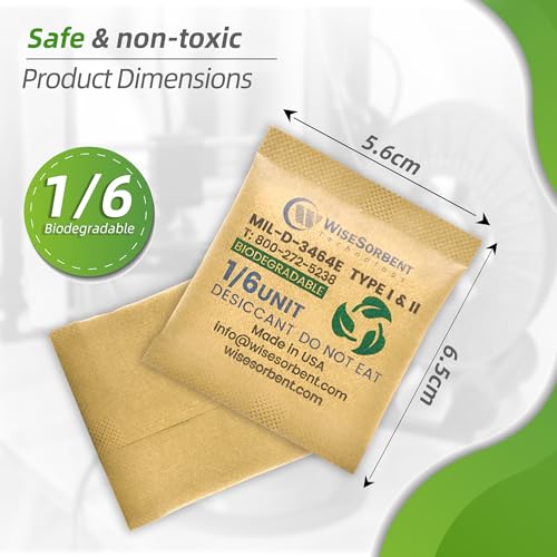 Wisesorb 1/6U Kraft Clay Desiccants Packs for Storage - Silica Gel Packets Alternative, 6 Gram Food Safe Bentonite Clay Desiccant Bags, Military Grade Highest Moisture Absorbers [180 Pack] - size: 180 PACK