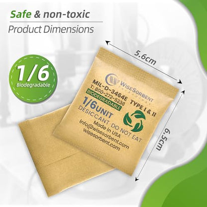 Wisesorb 1/6U Kraft Clay Desiccants Packs for Storage - Silica Gel Packets Alternative, 6 Gram Food Safe Bentonite Clay Desiccant Bags, Military Grade Highest Moisture Absorbers [180 Pack] - size: 180 PACK
