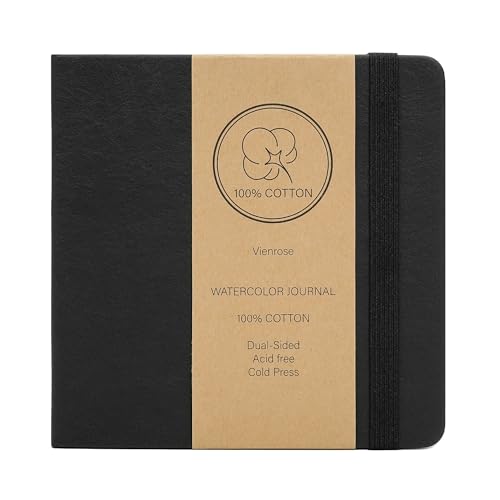 Vienrose Watercolor Sketchbook, 5.5"x5.5" Watercolor Journal with 24 Sheets 48 Pages 140 LB (300 GSM) Cotton Watercolor Paper, Black Leather Cover Water Coloring Sketch Book As Travel Notebook - color: Black, size: 5.5" x 5.5" 1 Pack