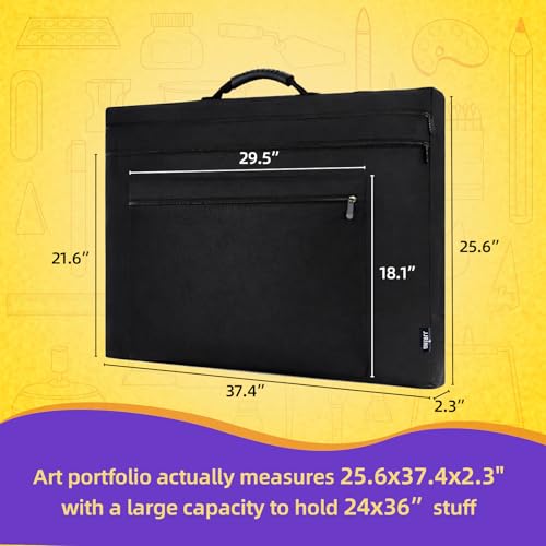 JJRING 24x36 Art Portfolio Tote Bag - Large Carrying Storage Case with Handle & Adjustable Shoulder Strap, Portfolio Folder for Artwork, Posters, Canvas, Drawing Boards - size: 24''*36''
