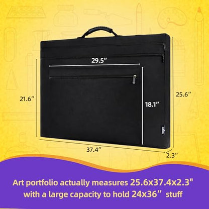 JJRING 24x36 Art Portfolio Tote Bag - Large Carrying Storage Case with Handle & Adjustable Shoulder Strap, Portfolio Folder for Artwork, Posters, Canvas, Drawing Boards - size: 24''*36''