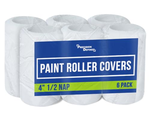 Precision Defined Paint Roller Covers 4-Inch, Paint Roller Refills 6-Pack, Replacement Covers for Roller Brushes Set, Exterior Paint Roller Cover Set for Painting Walls, Smooth Rolling (1/2-Inch Nap) - color: 1/2 Nap, 6-pack, size: 4-Inch