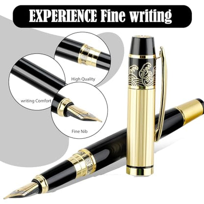 JIEYAO Metal Fountain Pens Set, 0.5mm Luxury Fine Point Fountain Pen, With 10 2.6mm Ink Cartridges & Ink Refill Converter Smooth Writing Business Pens Calligraphy Pen for Office School Supplies Gift
