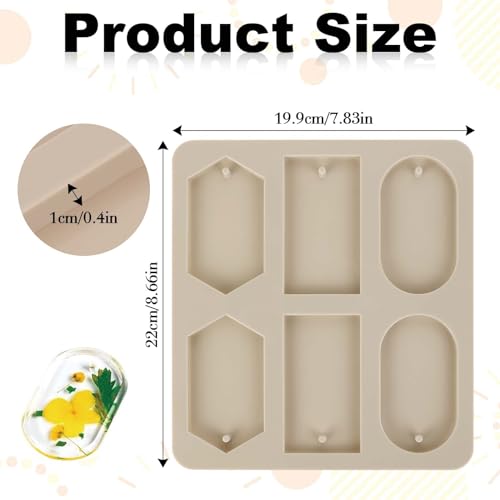 Epoxy Resin Molds, 1 Pcs Silicone Molds for Crafts, Resin Keychain Mold Rectangle Rhombic Elliptical Casting Mold with Hanging Holes for Jewelry Making DIY Handicrafts Pendant Decoration, Grey