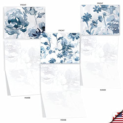 The Best Card Company - 10 Boxed Note Cards with Flowers - Blank Assorted Floral Notecards Bulk (4 x 5.12 Inch) - Indigo Blooms M6597OCB - style: Indigo Blooms
