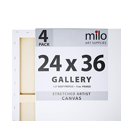 milo Stretched Artist Canvas | 24x36 inches | 4 Pack | 1.5” inch Thick Gallery Profile | 11 oz Primed Large Canvases for Painting, Ready to Paint Art Supplies for Acrylic, Oil - size: 24" x 36" Pack of 4