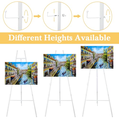 CroBlissful White 50" Easel Stand for Wedding Sign Adjustable 3Tier Height Display Easel with Chain Heavy Duty Floor Tripod for Welcome Wedding Sign Painting Canvas Baby Shower Party Poster (Metal) - color: White