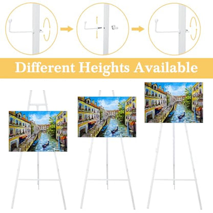 CroBlissful White 50" Easel Stand for Wedding Sign Adjustable 3Tier Height Display Easel with Chain Heavy Duty Floor Tripod for Welcome Wedding Sign Painting Canvas Baby Shower Party Poster (Metal) - color: White