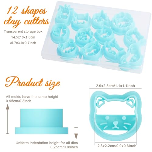 ORIGACH 12 Style Cute Animal Clay Cutters, Animal Studs Polymer Clay Cutters Set Cat Bear Pig Cow Clay Cutters for Earring Making Small Animal Face Studs Clay Cutters for Jewelry Making - style: Animal