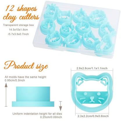 ORIGACH 12 Style Cute Animal Clay Cutters, Animal Studs Polymer Clay Cutters Set Cat Bear Pig Cow Clay Cutters for Earring Making Small Animal Face Studs Clay Cutters for Jewelry Making - style: Animal
