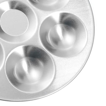 PATIKIL 6 Well Paint Tray Palette, 2 Pack Washable Paint Palette Aluminum Paint Tray Round for Watercolor Painting Art Class Craft DIY Project, Silver