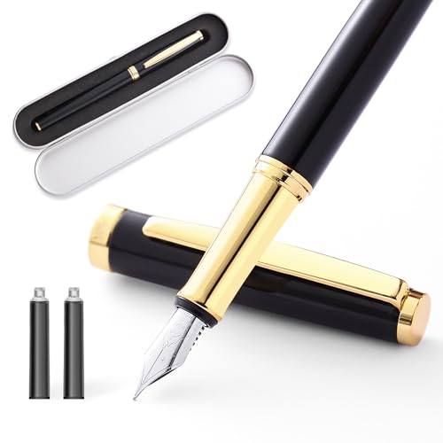 Fountain Pen Set,Extra Fine Nib,Includes 2 Ink Cartridges and Ink Converter, Ideal for Journaling and Calligraphy, Smooth-writing Fountain Pen - color: Gold