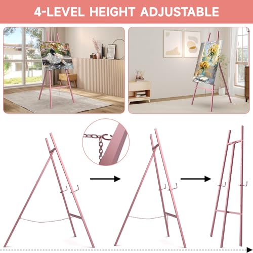 Easel Stand for Sign, Heavy Duty Metal Display Easel with Adjustable Chain, 4-Tier Height Art Easel for Painting, Wedding Sign, Posters & Commercial Display (Rose Gold) - color: Rose Gold