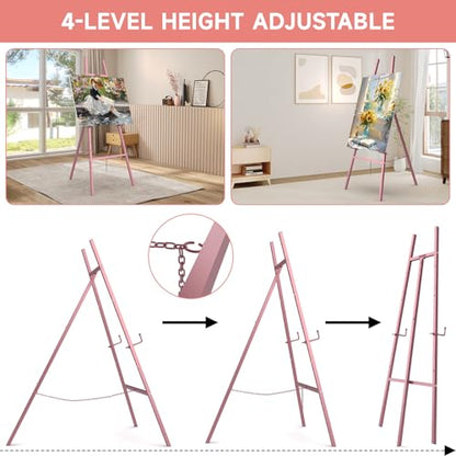 Easel Stand for Sign, Heavy Duty Metal Display Easel with Adjustable Chain, 4-Tier Height Art Easel for Painting, Wedding Sign, Posters & Commercial Display (Rose Gold) - color: Rose Gold