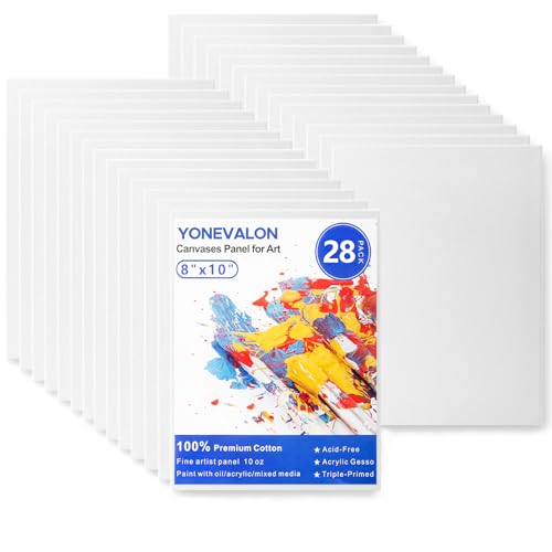 28 Pack 8x10 Inch Canvas Boards for Painting, Kids Art Novices Blank Painting Canvases, Gesso Primed Acid-Free 100% Cotton Canvas Panels for Acrylic Oil Watercolor Tempera Paint - size: 8"x10" - 28pcs