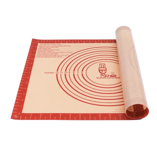 Extra Thick Silicone Pastry Mat Large for NonStick Silicone Baking Mat with Measurement，for Kneading, Fondant/Counter Pad, Dough Rolling, Silicon Cookie Sheet, Pie Crust Bake(16×24, Red) - color: Red, size: 24"L x 16"W