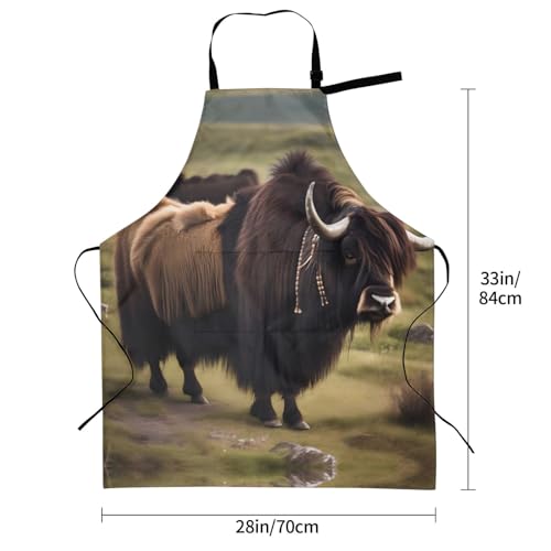 Cartoon heart sun Heavy Duty Waterproof Apron with Pockets for AdultsResistant Grilling, Gardening, Painting - color: Mighty Highland Yak