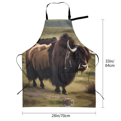 Cartoon heart sun Heavy Duty Waterproof Apron with Pockets for AdultsResistant Grilling, Gardening, Painting - color: Mighty Highland Yak