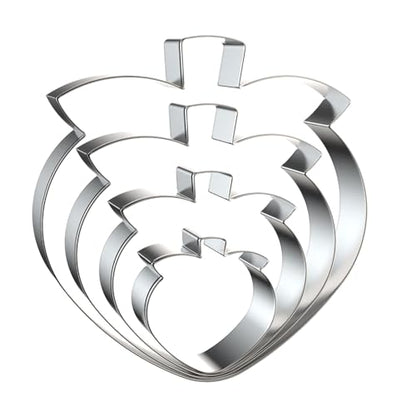 Peach Cookie Cutter Set - 5 inch, 4 inch, 3 inch, 2 inch - 4 Piece Fruit Cookie Cutters Shapes Biscuit Fondant Clay Molds - Stainless Steel