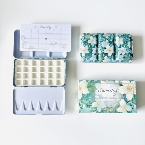 Watercolor Palette,Ceramic Palette,Portable Travel Metal Paint Boxwith Porcelain Palette,for Artists Illustrations, Drawin (24Well) - color: 24well